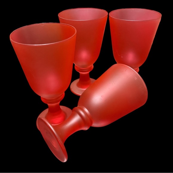 VINTAGE LIBBEY FROSTED RED FLARE GLASS WATER GOBLETS - Picture 2 of 6